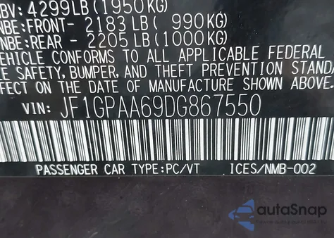 2013 Subaru Impreza 2.0I z USA, uszkodzony, nr VIN JF1GPAA69DG867550